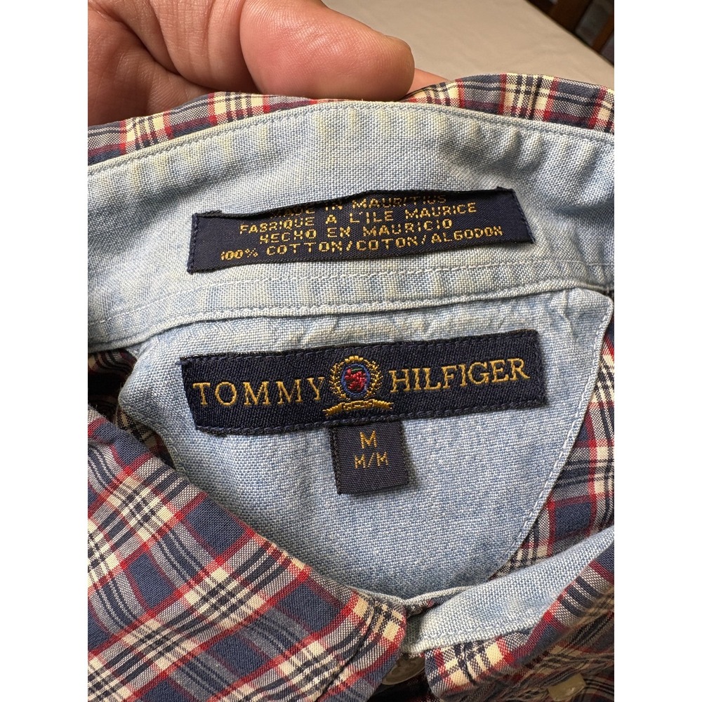 Mens Tommy Hilfiger dress shirt, checkered plaid, size Medium blue/red - Picture 3 of 6